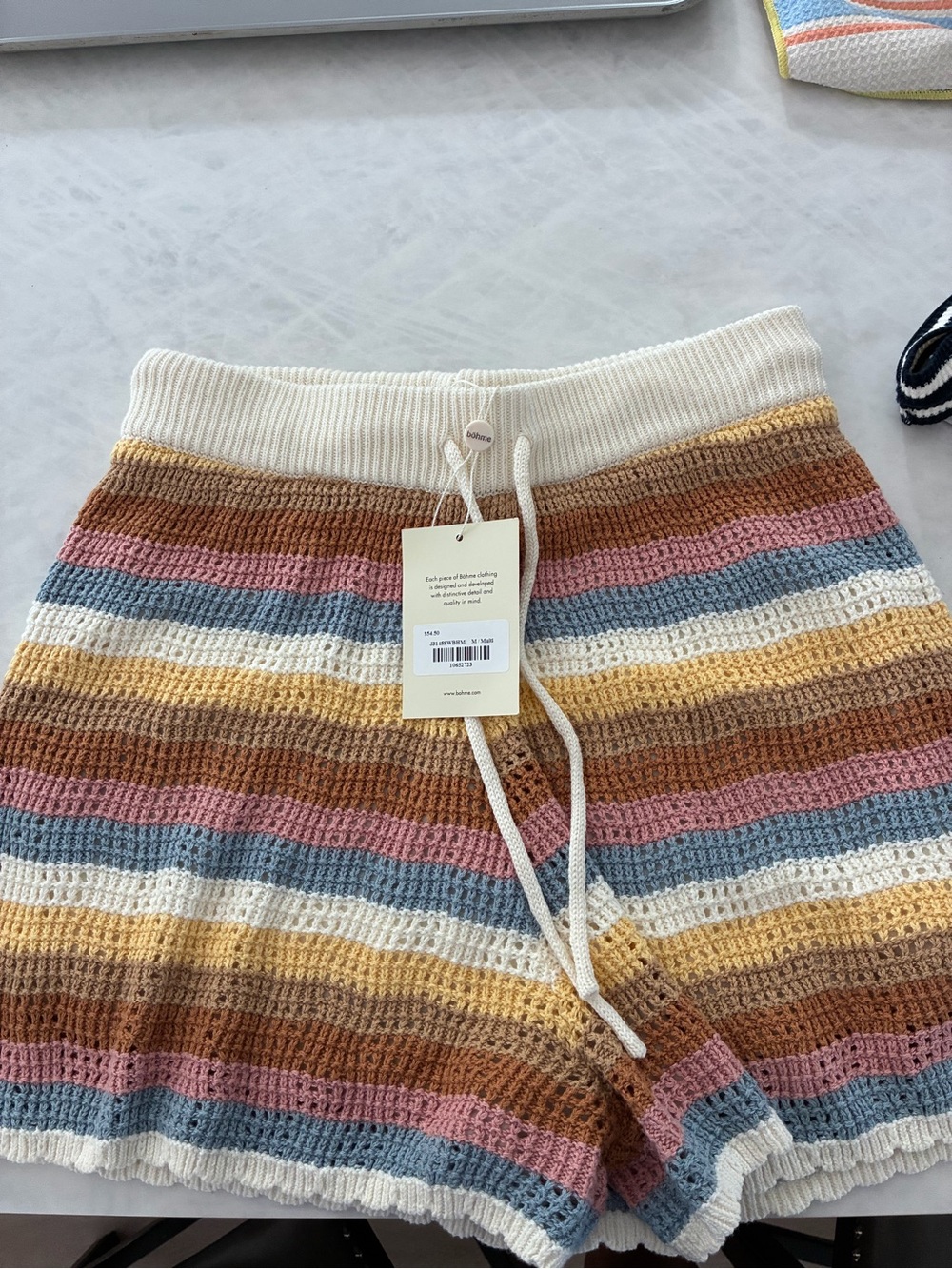 bohme Striped Knit Mini Shorts - Cream, Pink, Blue, Yellow, Brown